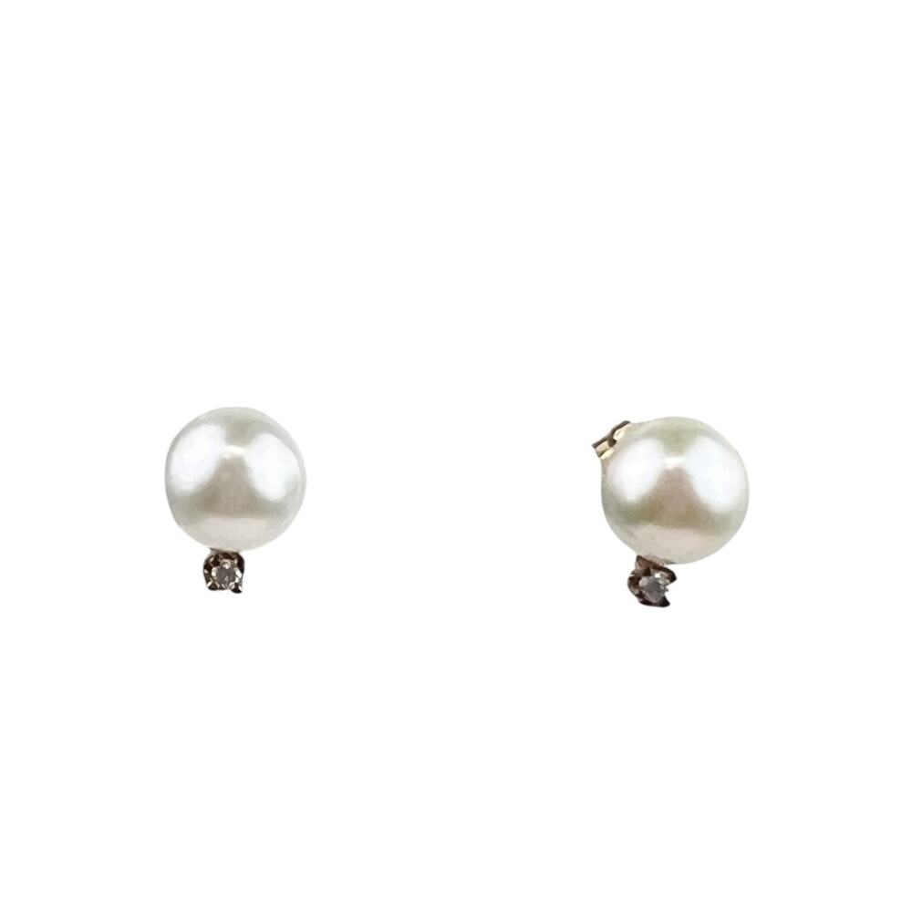 14K Yellow Gold & Real Pearl Stud Pierced Earrings